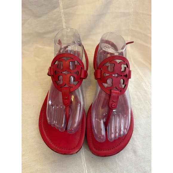 Tory Burch Shoes - Tory Burch Miller Red Leather Block Heel Thong Sandals Ankle Strap Womens 8M